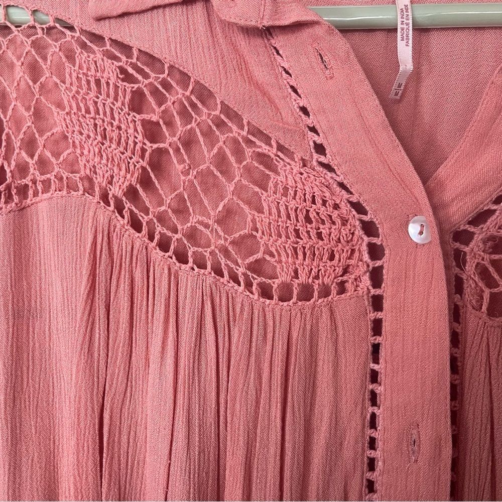 Free People Katie Bird Crochet Inset Shirt. - Picture 5 of 6